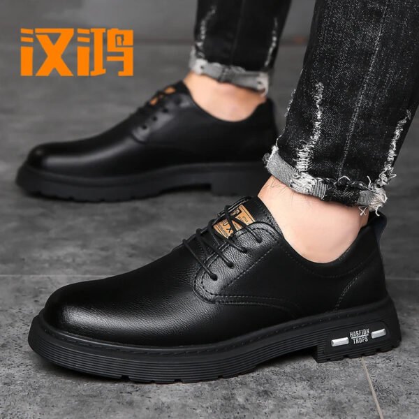 Hanhong leather shoes, men's spring British style work shoes, Martin boots, formal casual large toe thick soled men's leather sh-Solefeat