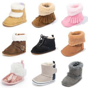 KIDSUN Newborn Baby Boots Winter Warm Girls Boys Baby Toddler Shoes First Walkers Infant Soft Sole Fur Snow Booties for 0-18M-Sole Feat