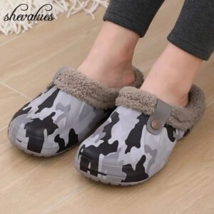 Shevalues Plush Fur Clogs Slippers For Women Men Winter Soft Furry Slippers Waterproof Garden Shoes Multi-Use Indoor Home Shoes-Solefeat