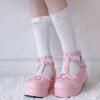 new Sweet Heart Buckle Wedges Mary Janes Women Pink T-Strap Chunky Platform Lolita Shoes Woman Punk Gothic Cosplay Shoes 43-Solefeat