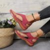 Summer Ladies Wedge Sandals PU Leather Material Solid Color Thick Sole Roman Style Buckle Strap Fashion Casual Beach Sandals-Solefeat