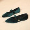 Elegant Velvet Ballet Flats Woman Luxury Velour Mary Jane Shoes Ladies Pointed Toe Buckle Strap Loafers In Purple Green-Solefeat