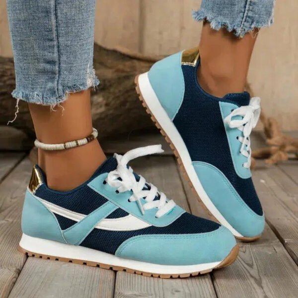 2024Women's Spring New Mesh Breathable Wedge Comfortable Sports Shoes Fashion Color Matching Lace Up Vulcanized Shoes Zapatillas-Solefeat