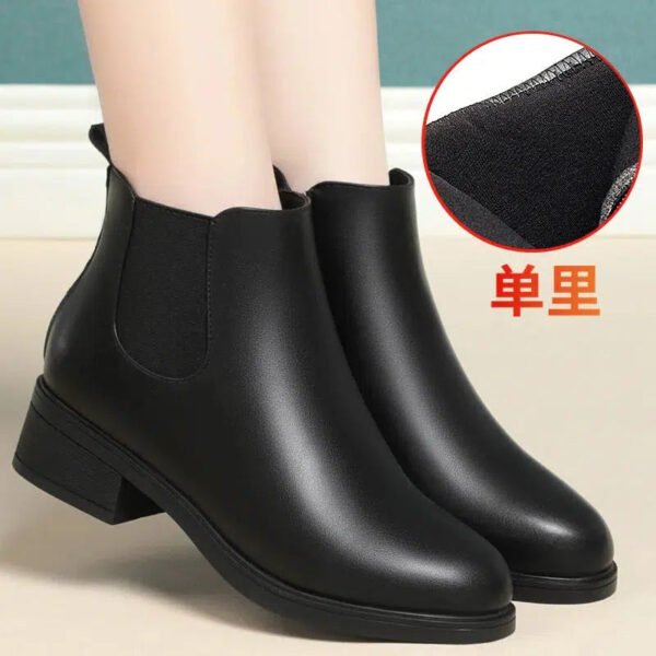 Winter Fashion Women Ankle Solid Color Boots Mid Heels Velvet Thick Heel Shoes Office Soft Sole Cotton Zipper Martin Boots Grace-Solefeat