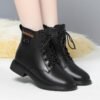 Autumn Winter Warm Soft Leather Thick-Soled Chelsea Martin Boots Fashionable Women Round Toe Zipper Anti-slip Ankle Boots-Solefeat