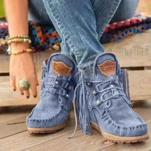 Boots Women 2022 Plus Size Tassel Short Autumn and Winter New Flat Boots Retro Fashion Thick Sole Ankle Boots Keep Warm Botines-Solefeat