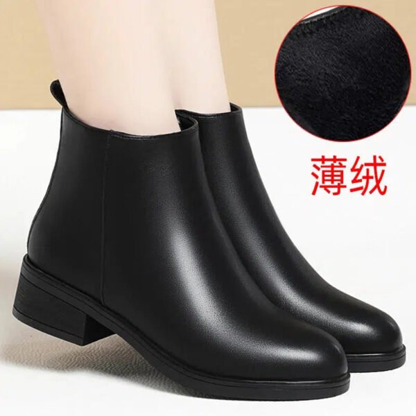 Winter Fashion Women Ankle Solid Color Boots Mid Heels Velvet Thick Heel Shoes Office Soft Sole Cotton Zipper Martin Boots Grace-Solefeat