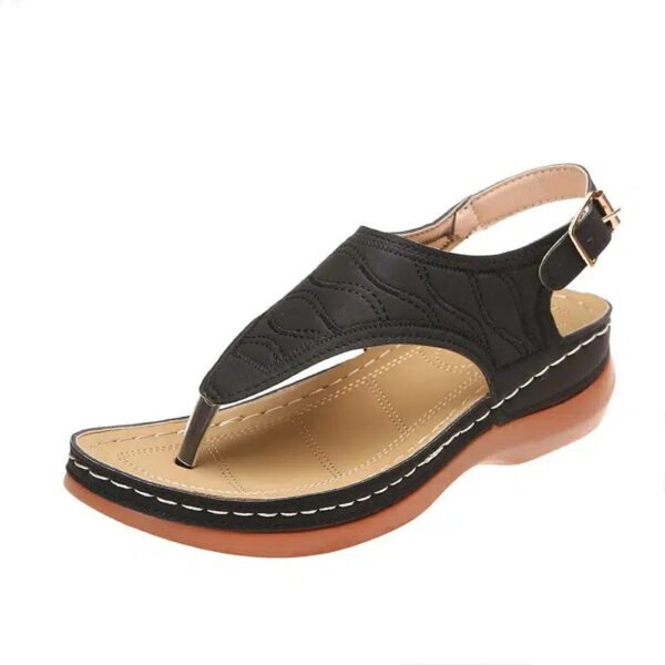 Summer Ladies Wedge Sandals PU Leather Material Solid Color Thick Sole Roman Style Buckle Strap Fashion Casual Beach Sandals-Solefeat