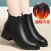 Winter Fashion Women Ankle Solid Color Boots Mid Heels Velvet Thick Heel Shoes Office Soft Sole Cotton Zipper Martin Boots Grace-Solefeat