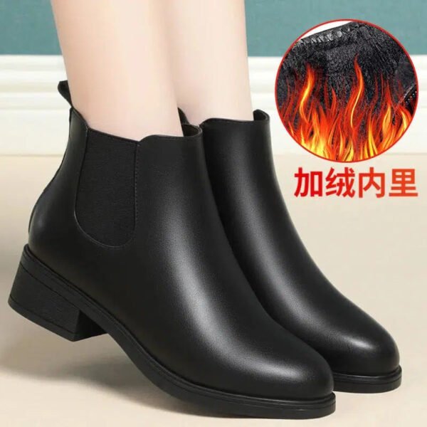 Winter Fashion Women Ankle Solid Color Boots Mid Heels Velvet Thick Heel Shoes Office Soft Sole Cotton Zipper Martin Boots Grace-Solefeat