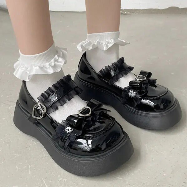 Rimocy Chunky Platform Mary Jane Shoes for Women Patent Leather Lace Ankle Strap Pumps Woman 2022 Autumn White Lolita Shoes Y2K-Solefeat