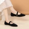 Elegant Velvet Ballet Flats Woman Luxury Velour Mary Jane Shoes Ladies Pointed Toe Buckle Strap Loafers In Purple Green-Solefeat