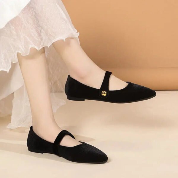 Elegant Velvet Ballet Flats Woman Luxury Velour Mary Jane Shoes Ladies Pointed Toe Buckle Strap Loafers In Purple Green-Solefeat