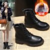 New Thick Sole Versatile Casual Martin Boots Winter Women's Plush Warm Boots Seasonal Single Shoe Lace Up Short Boots 35-41-Solefeat