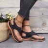 Summer Ladies Wedge Sandals PU Leather Material Solid Color Thick Sole Roman Style Buckle Strap Fashion Casual Beach Sandals-Solefeat