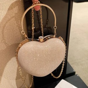 Evening Clutch Bag Women Bag Shiny Handbag Heart Shape Metal Clutches Bag Fashion Chain Shoulder Crossbody Bag Luxury Lady Purse-Sole Feat