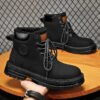 British Style Men Martin Boots Motorcycle Men's Ankle Boots Lace-Up Wearable Male Military Boots Waterproof Winter Cotton Boot-Solefeat