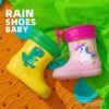 Cute Cartoon Baby Boy Girl Rain Water Shoes Boot Covers Protect Portable Antiskid Children Toddler Rubber Waterproof Boots Kids-Sole Feat