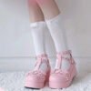 new Sweet Heart Buckle Wedges Mary Janes Women Pink T-Strap Chunky Platform Lolita Shoes Woman Punk Gothic Cosplay Shoes 43-Solefeat