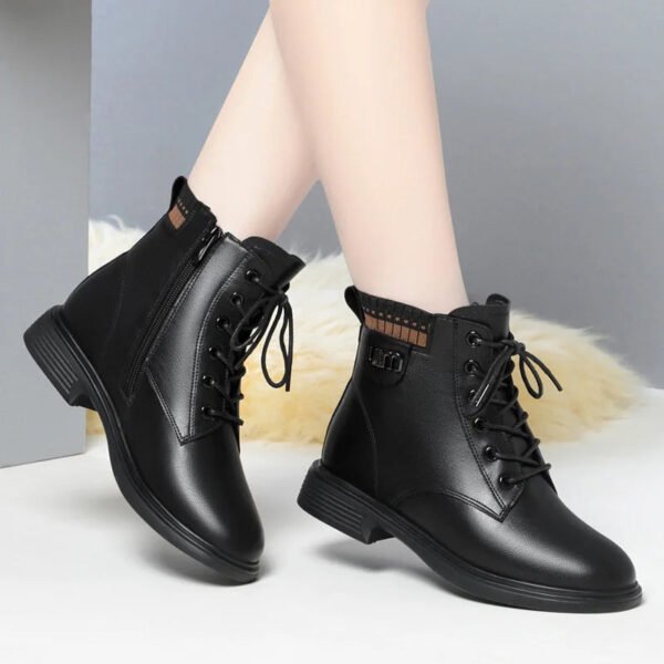 Autumn Winter Warm Soft Leather Thick-Soled Chelsea Martin Boots Fashionable Women Round Toe Zipper Anti-slip Ankle Boots-Solefeat