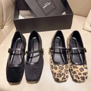 Fashion New designWomen's Flat Shoes Round Toe Leopard Print Shoes Casual Breathable Slip-on Flat Outdoor Ladies Mary Jane Shoes-Solefeat