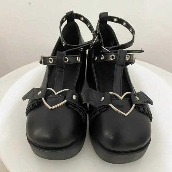 new Sweet Heart Buckle Wedges Mary Janes Women Pink T-Strap Chunky Platform Lolita Shoes Woman Punk Gothic Cosplay Shoes 43-Solefeat