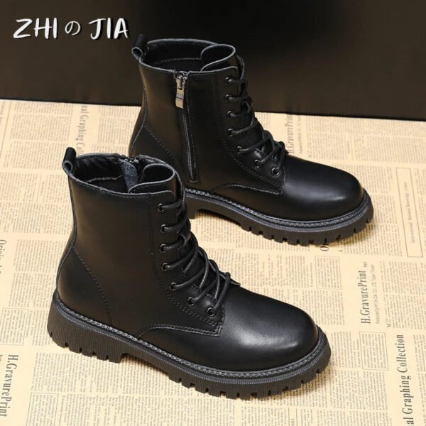 New Thick Sole Versatile Casual Martin Boots Winter Women's Plush Warm Boots Seasonal Single Shoe Lace Up Short Boots 35-41-Solefeat