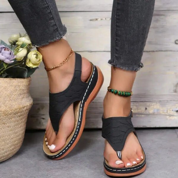 Summer Ladies Wedge Sandals PU Leather Material Solid Color Thick Sole Roman Style Buckle Strap Fashion Casual Beach Sandals-Solefeat