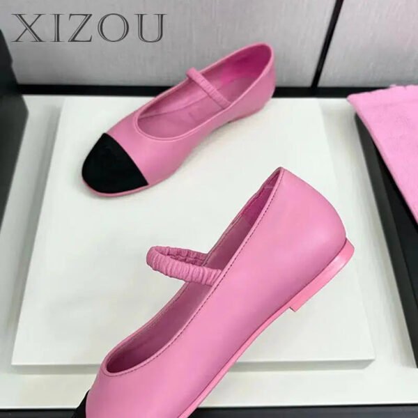 2024 New Cute Style Single Layer Shoes Genuine Leather Flats and Loose Toe Mary Jane Shoes Colorful Block Round Toe Ballet Shoes-Solefeat