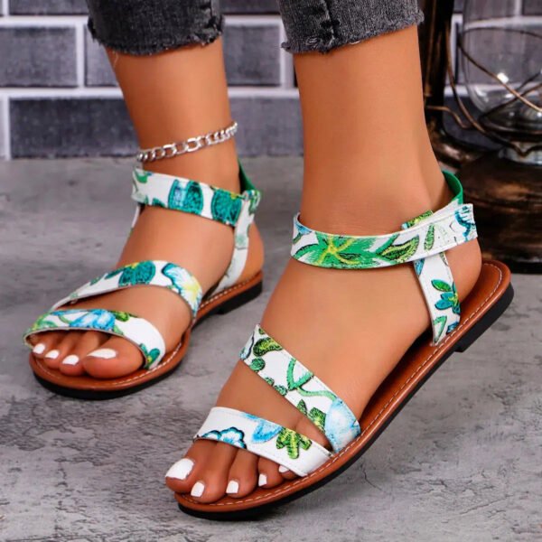 Slippers Women Colorblock Strap Peep Toe Flat Sandals Lady Summer Casual Slingback Going Out Flats Party Shoes Sandals-Solefeat